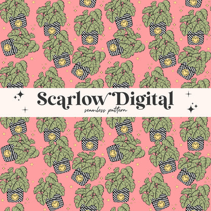 Retro Plant Seamless Pattern Sublimation Digital Design Download, plant mom seamless, adult seamless, preppy seamless, women seamless files