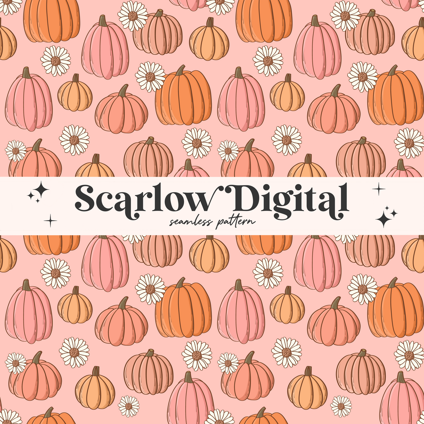 Floral Pumpkins Seamless Pattern-Fall Sublimation Digital Design Download-girly surface patterns, trendy seamless, flowers surface patterns