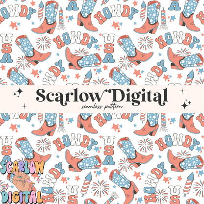 Howdy USA Seamless Pattern-Fourth of July Sublimation Digital Design Download-july 4th seamless, western seamless, patriotic seamless files