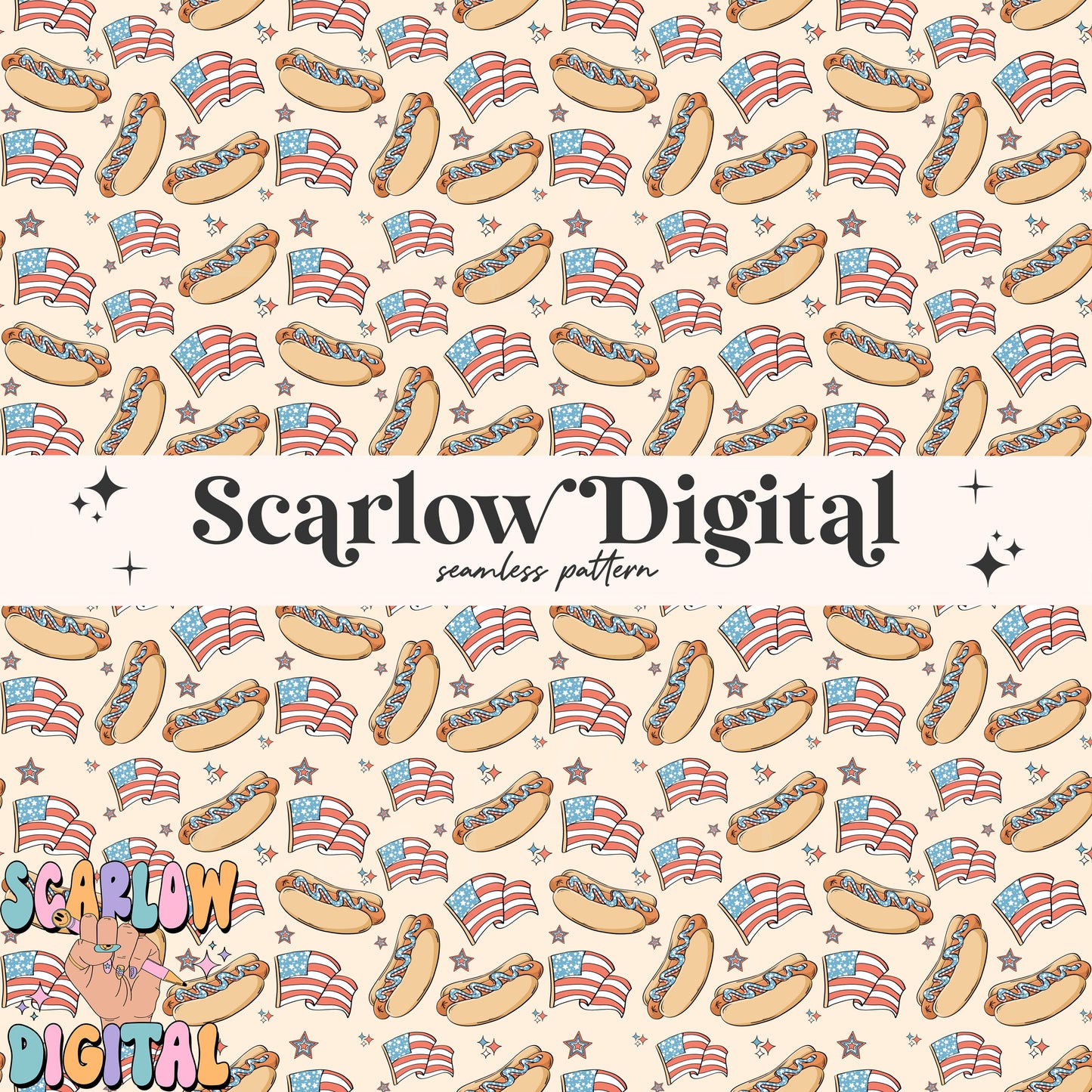 Patriotic Hot Dogs Seamless Pattern Digital Design Download, july 4th seamless pattern, summer seamless, american flag seamless pattern