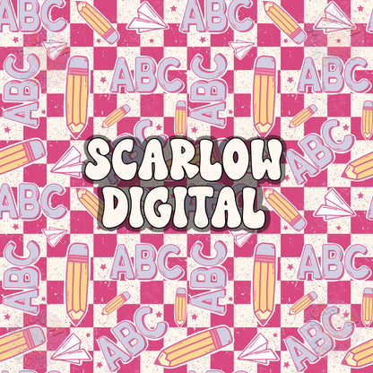 Back to School Seamless Pattern Digital Design Download, girl school seamless, pencil seamless, abc seamless, teacher seamless patterns