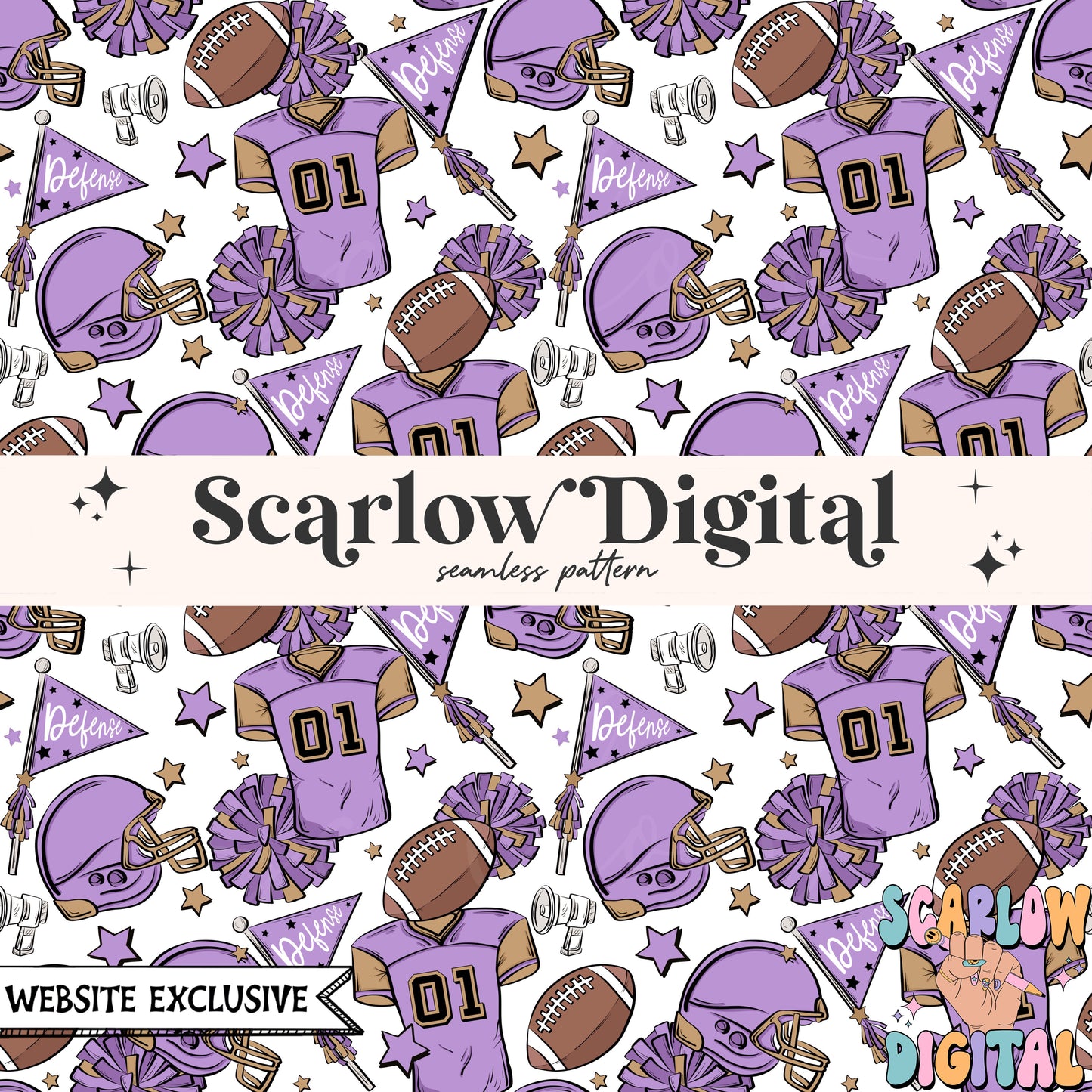 Website Exclusive: Purple and Gold Football Seamless Pattern Digital Design Download