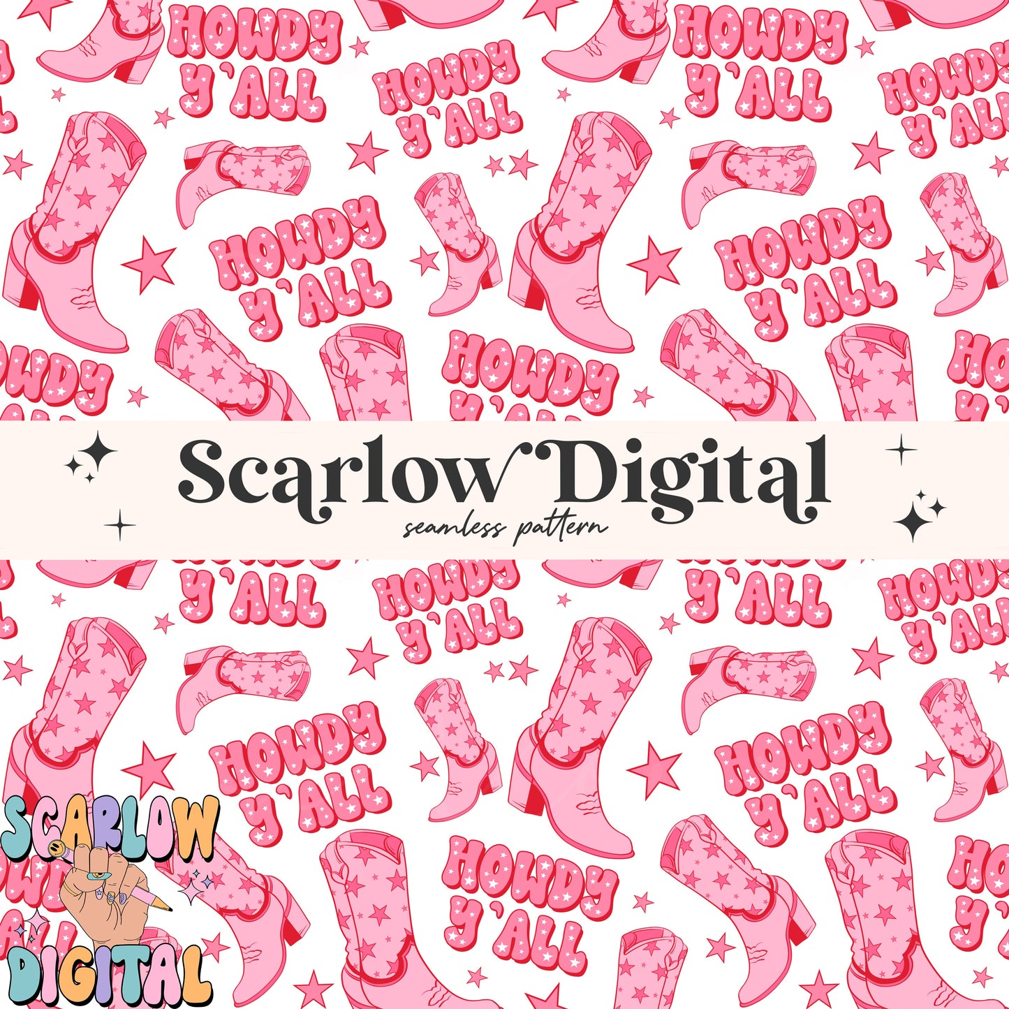 Howdy Y'all Seamless Pattern-Western Sublimation Digital Design Download-cowgirl seamless pattern, preppy seamless file, girly seamless file