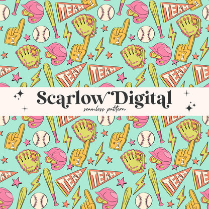 Baseball Seamless Pattern Sublimation Digital Design Download, softball seamless file, sports seamless pattern, baseball seamless pattern