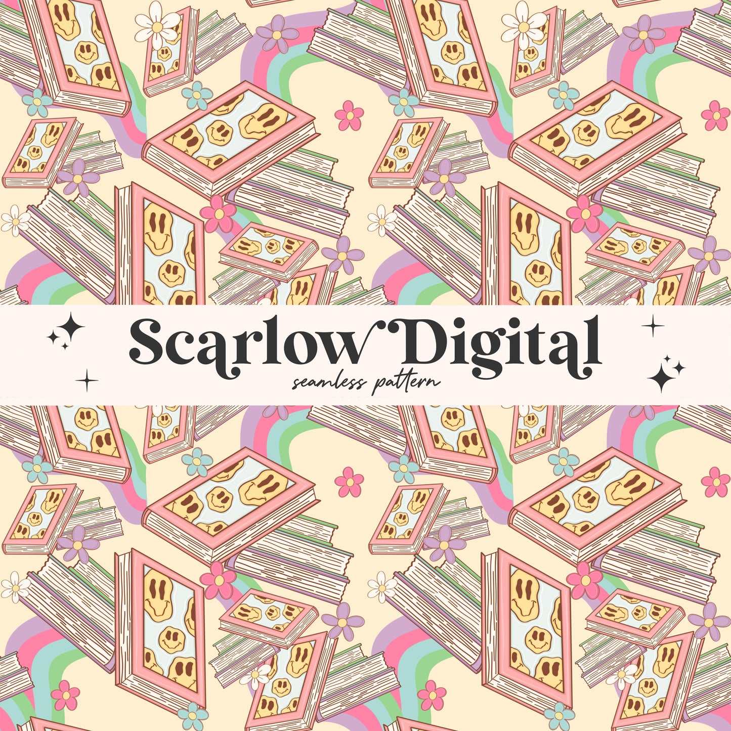 Books Seamless Pattern-Reading Sublimation Digital Design Download-preppy seamless file, flower seamless, book lover seamless, girl seamless