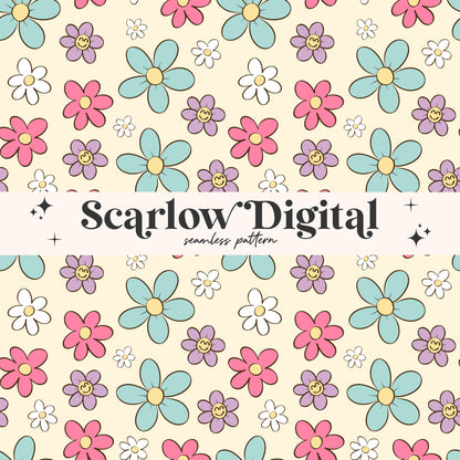 Floral Seamless Pattern-Retro Sublimation Digital Design Download-flowers seamless, groovy seamless, hippie seamless, colorful designs