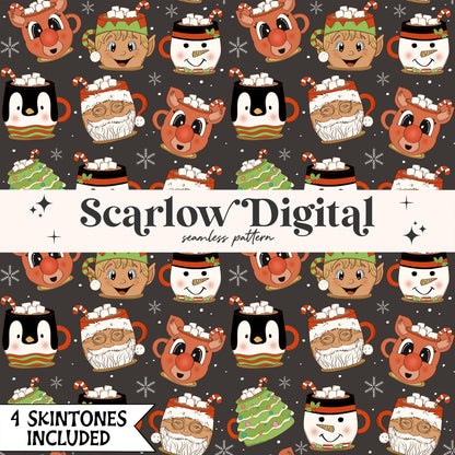 Coffee Mugs Seamless Pattern-Christmas Sublimation Digital Design Download-santa claus seamless, reindeer seamless, snowman seamless pattern