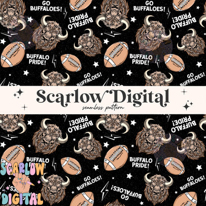 Buffaloes Seamless Pattern Digital Design Download, buffaloes football seamless file, team mascot digital prints, football season seamless