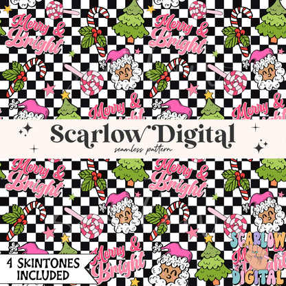 Merry and Bright Seamless Pattern-Christmas Sublimation Digital Design Download-santa claus seamless pattern, preppy christmas seamless file