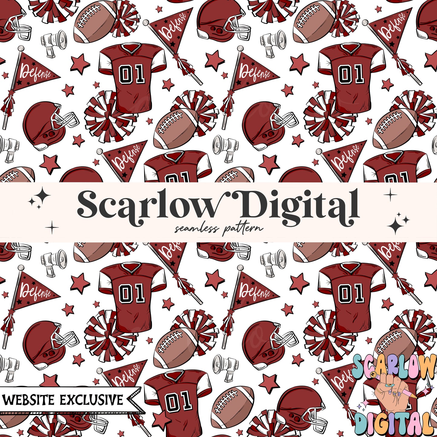 Website Exclusive: Maroon and White Football Seamless Pattern Digital Design Download