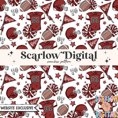 Website Exclusive: Maroon and White Football Seamless Pattern Digital Design Download