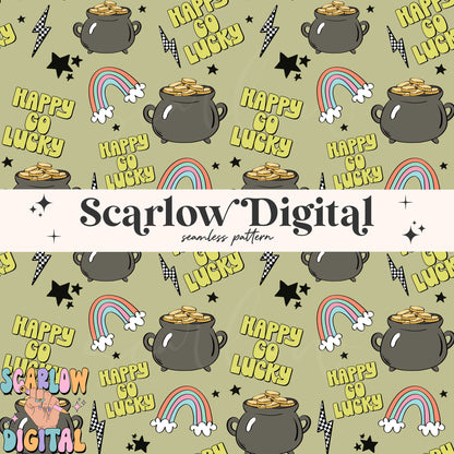 Happy Go Lucky Seamless Pattern-Saint Patrick's Day Sublimation Digital Design Download-pot of gold seamless file, lucky boy seamless file