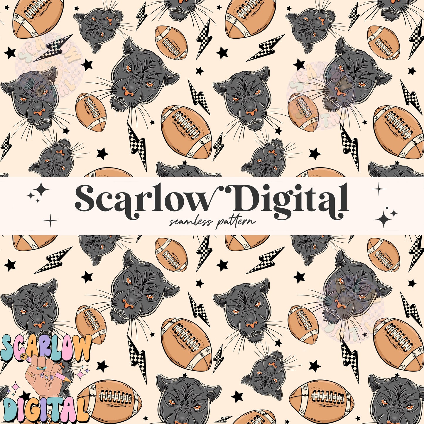 Panthers Seamless Pattern Digital Design Download, Panthers football seamless file, team mascot digital prints, football season seamless