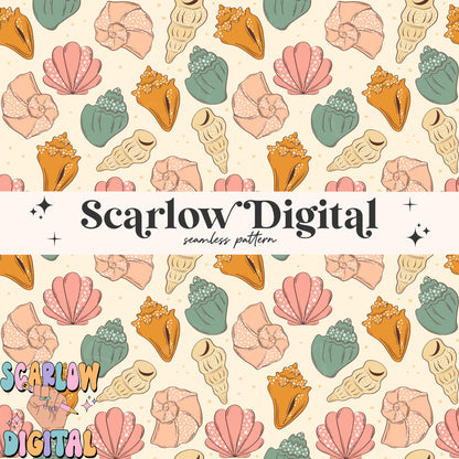 Floral Sea Shells Seamless Pattern Digital Design Download, summer seamless pattern, boho seamless pattern, girl seamless, adult seamless