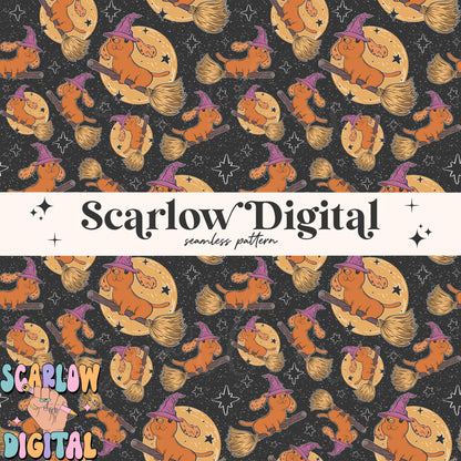 Witchy Dachshund Seamless Pattern Digital Design Download, halloween seamless pattern, spooky season seamless, wiener dog seamless pattern