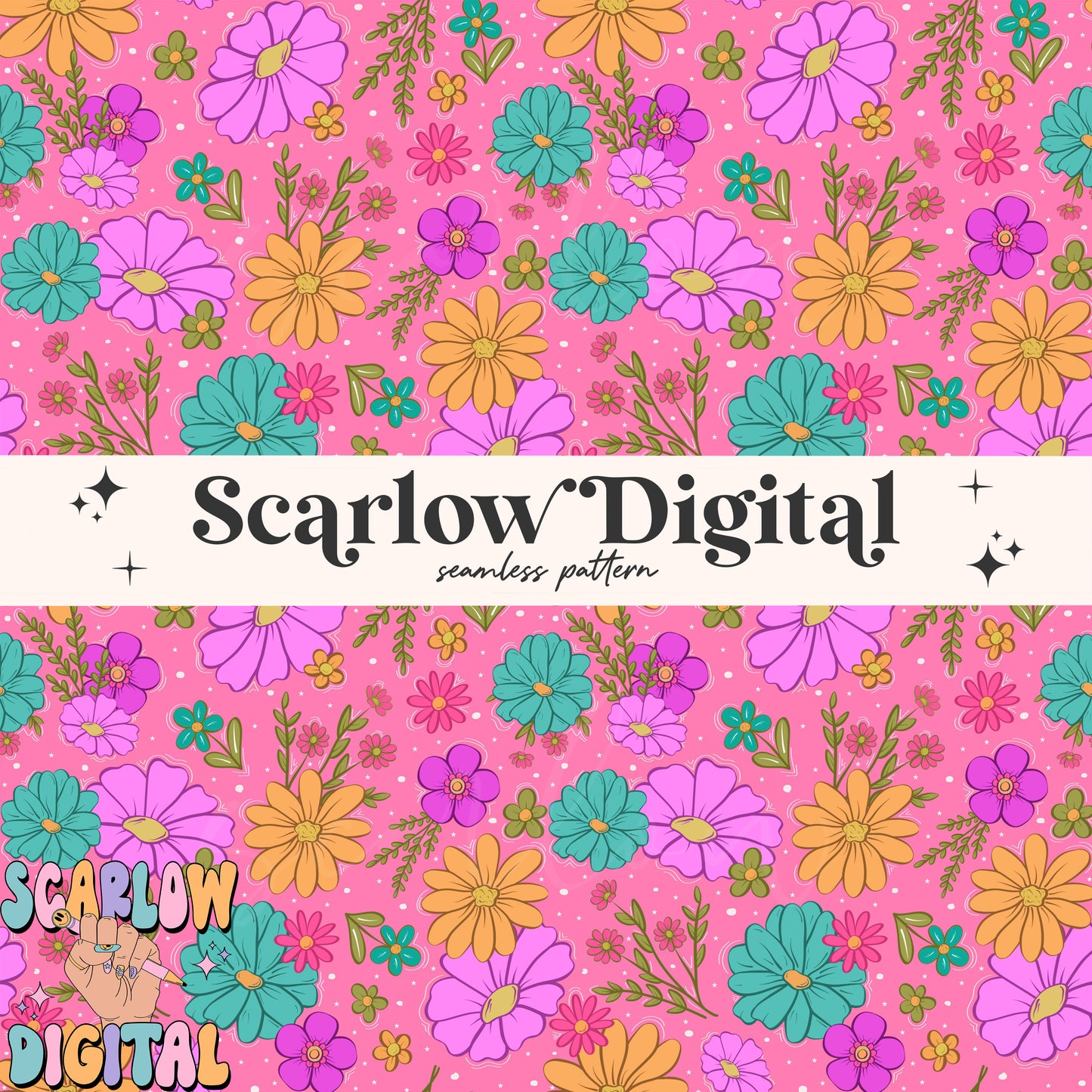 Bright Spring Flowers Seamless Pattern, trendy seamless, daisy seamless, floral digital print, flowers seamless prints, digital paper file