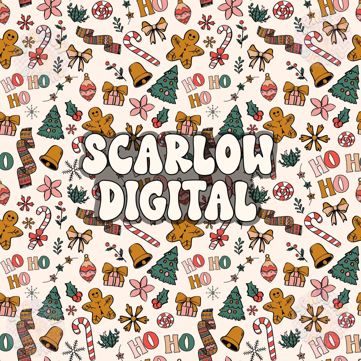 Ho Ho Ho Seamless Pattern Digital Design Download, Christmas seamless pattern, xmas digital paper, tree seamless, gingerbread seamless file