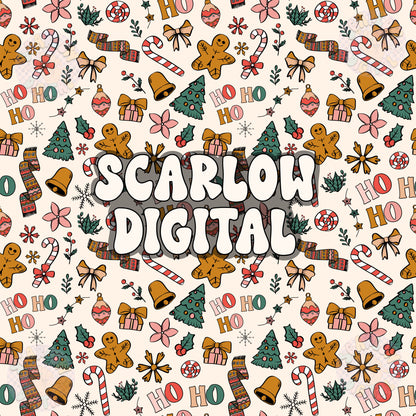 Ho Ho Ho Seamless Pattern Digital Design Download, Christmas seamless pattern, xmas digital paper, tree seamless, gingerbread seamless file