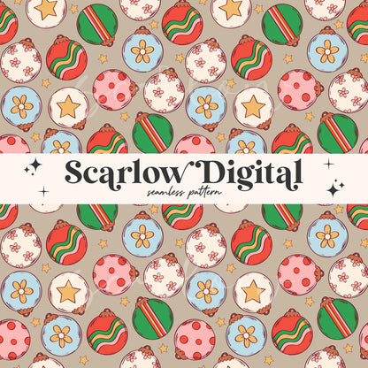 Ornaments Seamless Pattern-Christmas Sublimation Digital Design Download-floral christmas seamless, girly christmas seamless pattern design