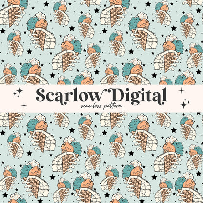 Ice Cream Seamless Pattern-Skeleton Sublimation Digital Design Download-retro boy seamless pattern, kids seamless file, spooky sublimation