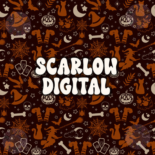 Spooky Seamless Pattern Digital Design Download, Halloween seamless pattern, vintage seamless, tarrot seamless, bats seamless, fall seamless