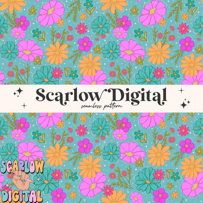 Bright Spring Flowers Seamless Pattern, trendy seamless, daisy seamless, floral digital print, flowers seamless prints, digital paper file