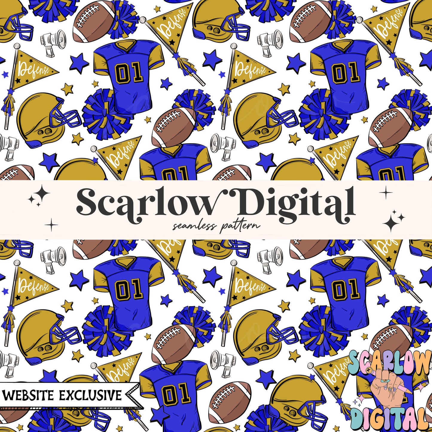 Website Exclusive: Royal Blue and Gold Football Seamless Pattern Digital Design Download