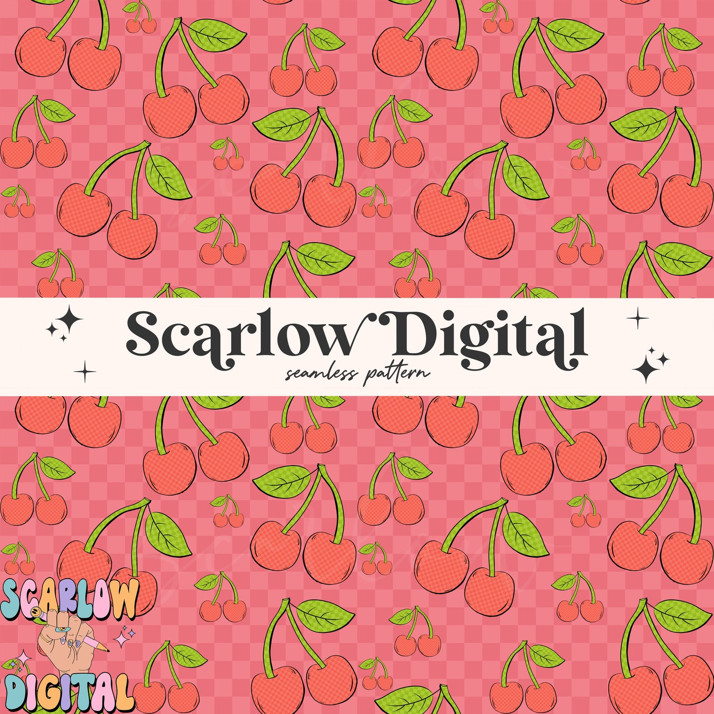 Checkered Cherries Seamless Pattern-Valentine's Day Sublimation Digital Design Download-fruit seamless pattern, summer seamless pattern