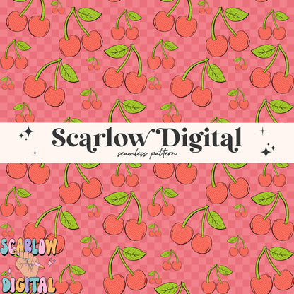 Checkered Cherries Seamless Pattern-Valentine's Day Sublimation Digital Design Download-fruit seamless pattern, summer seamless pattern