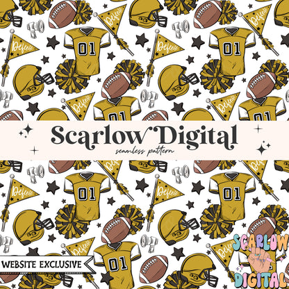 Website Exclusive: Black and Gold Football Seamless Pattern Digital Design Download