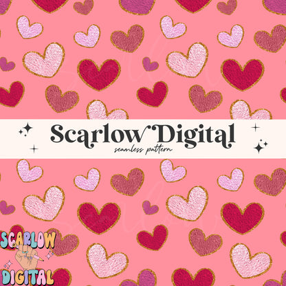 Faux Chenille Hearts Seamless Pattern-Valentine's Day Sublimation Digital Design Download-hearts seamless pattern, girly valentines seamless