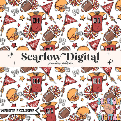 Website Exclusive: Red Yellow and White Football Seamless Pattern Digital Design Download