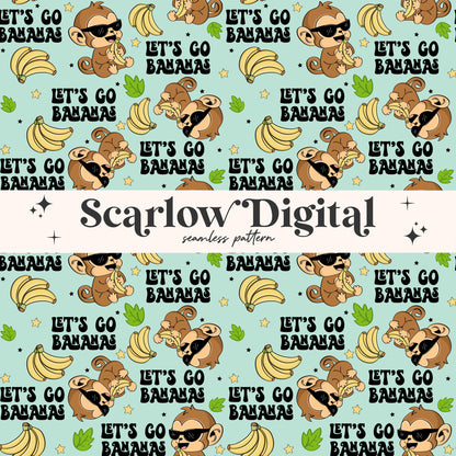 Let's Go Bananas Seamless Pattern-Monkey Sublimation Digital Design Download-banana seamless file, funny seamless, boy surface pattern file