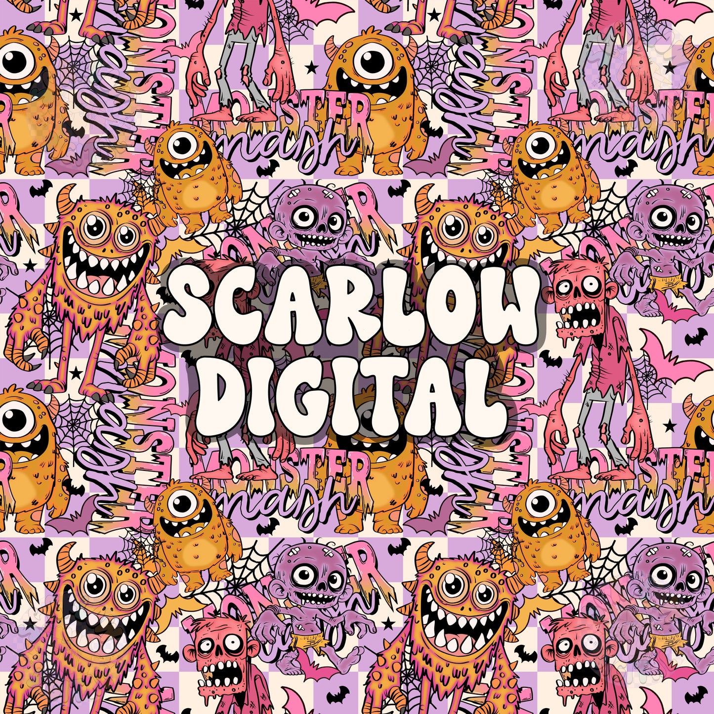 Monsters Seamless Pattern Digital Design Download, Halloween seamless pattern, spooky season seamless pattern, girl seamless pattern design