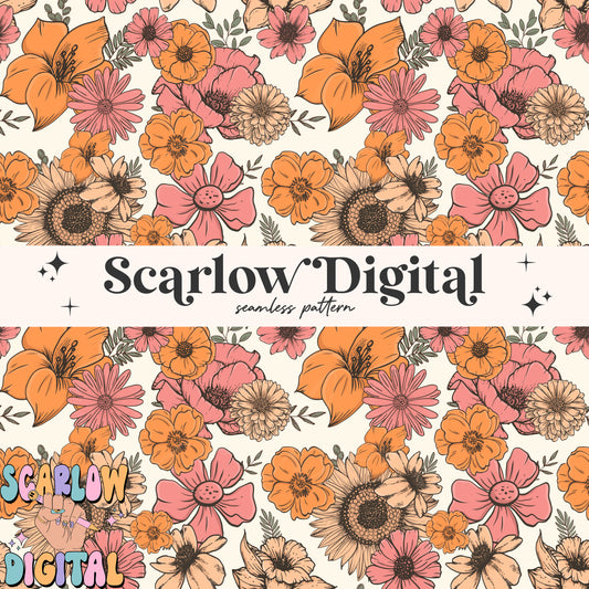 Spring Flowers Seamless Pattern Digital Design Download, floral seamless pattern, vintage style seamless pattern, girly seamless patterns