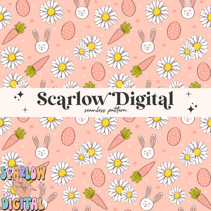 Boho Easter Seamless Pattern Digital Design Download, carrots seamless pattern, floral seamless pattern, easter bunny seamless pattern