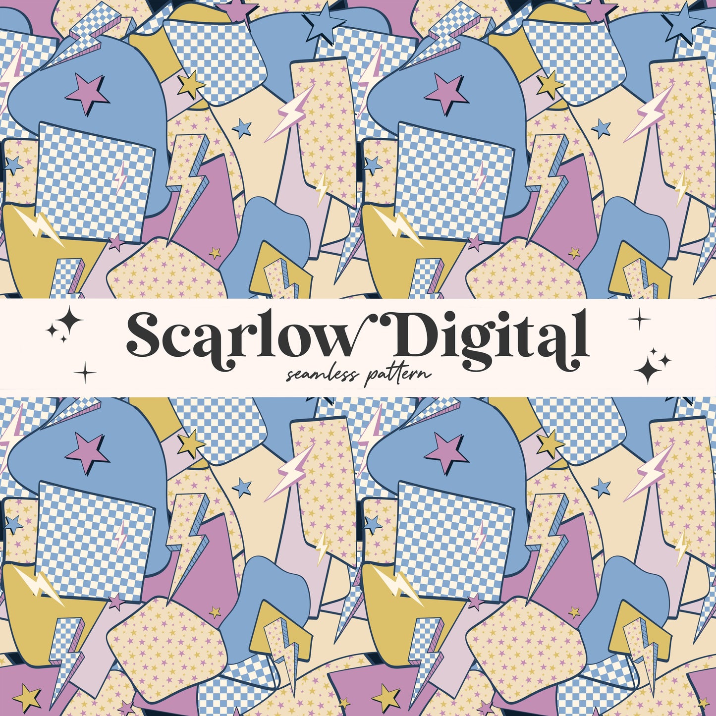 Patchwork Seamless Pattern-Retro Sublimation Digital Design Download-checkered seamless, stars seamless, vintage seamless, 90s seamless