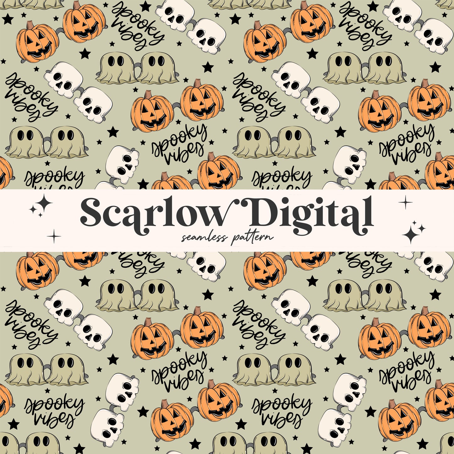 Spooky Vibes Seamless Pattern-Halloween Sublimation Digital Design Download-sunglasses seamless pattern, pumpkin seamless, skull seamless