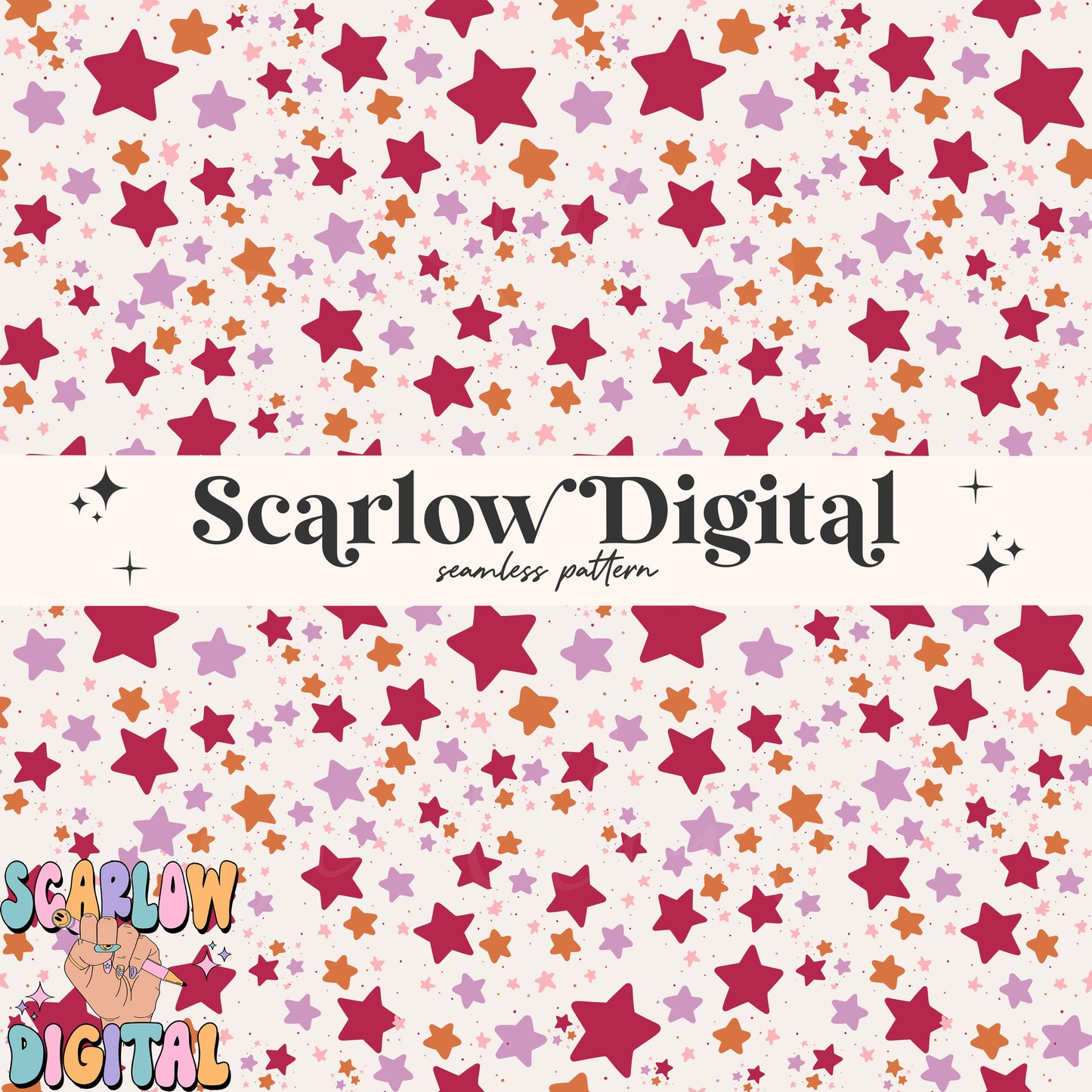 Colorful Stars Seamless Pattern-Retro Sublimation Digital Design Download-preppy seamless pattern, girl seamless pattern, celestial seamless