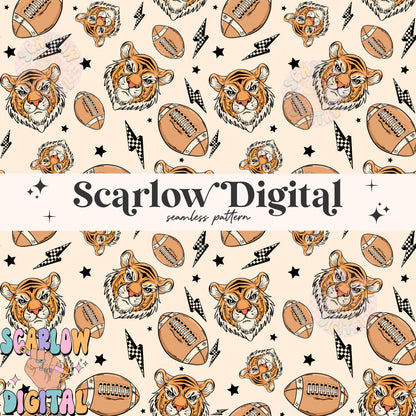 Tigers Seamless Pattern Digital Design Download, Tigers football seamless file, team mascot digital prints, football season seamless