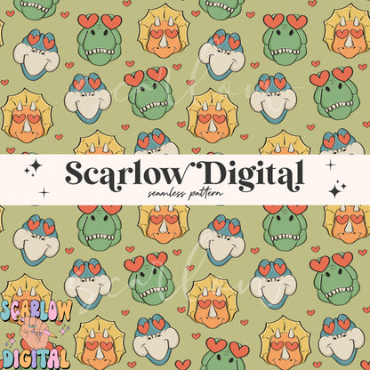 Dinosaurs Seamless Pattern-Valentine's Day Sublimation Digital Design Download-heart eyes seamless pattern, boy valentine's day seamless