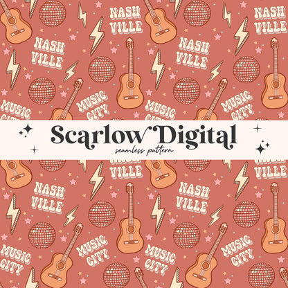 Nashville Seamless Pattern-Country Music Sublimation Digital Design Download-guitar seamless file, adult seamless files, tennessee seamless