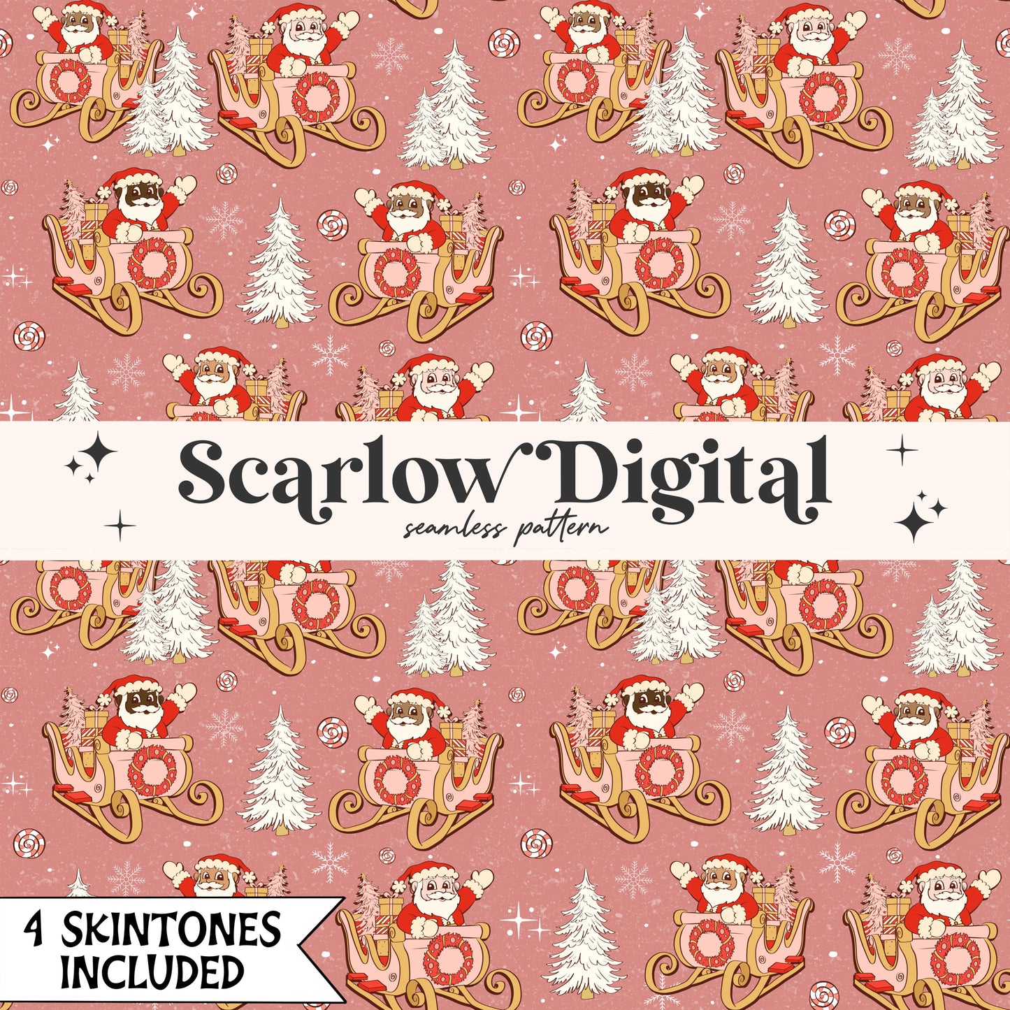 Santa's Sleigh Seamless Pattern-Christmas Sublimation Digital Design Download-funny christmas seamless pattern, girl christmas seamless file