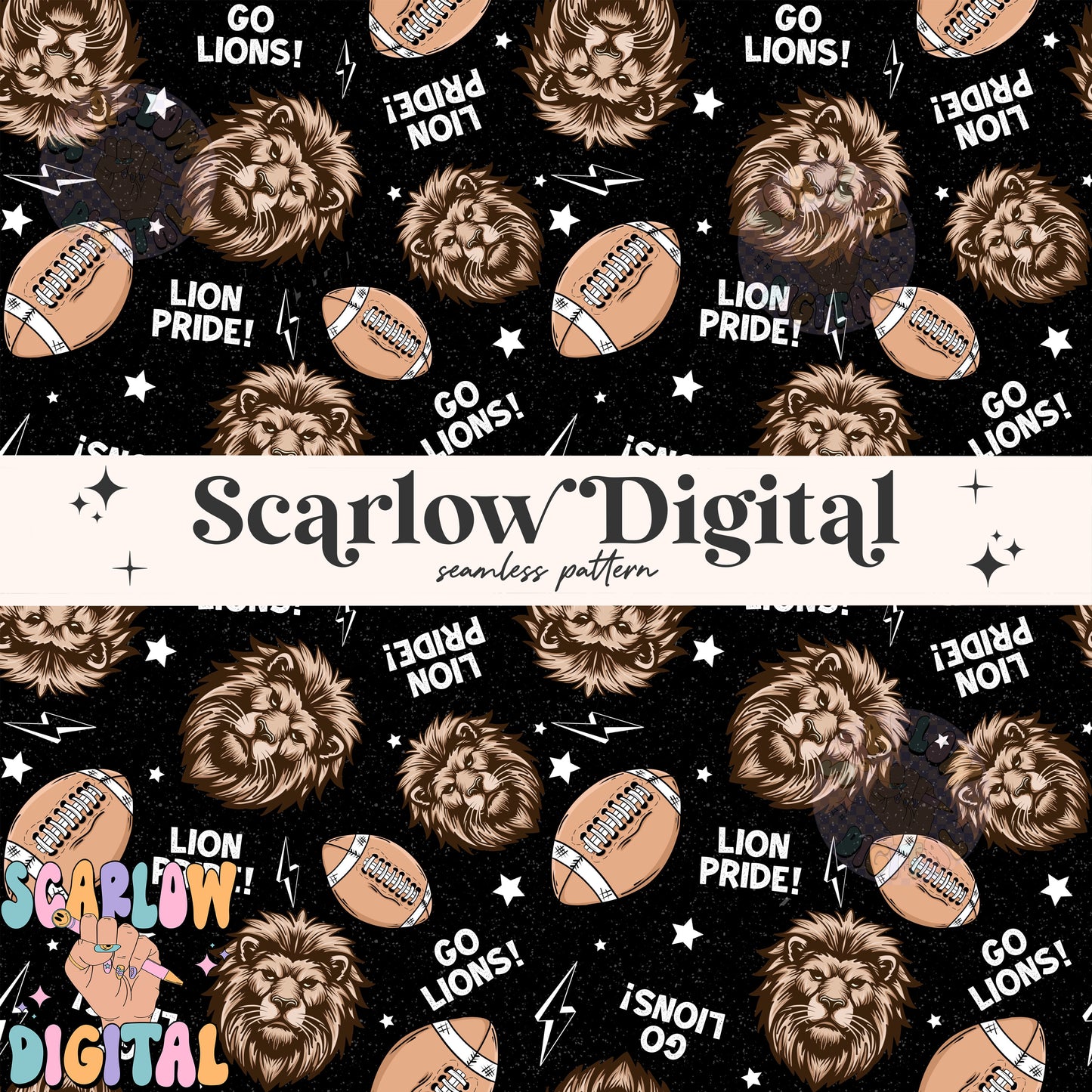 Lions Seamless Pattern Digital Design Download, Lions football seamless file, team mascot digital prints, football season seamless