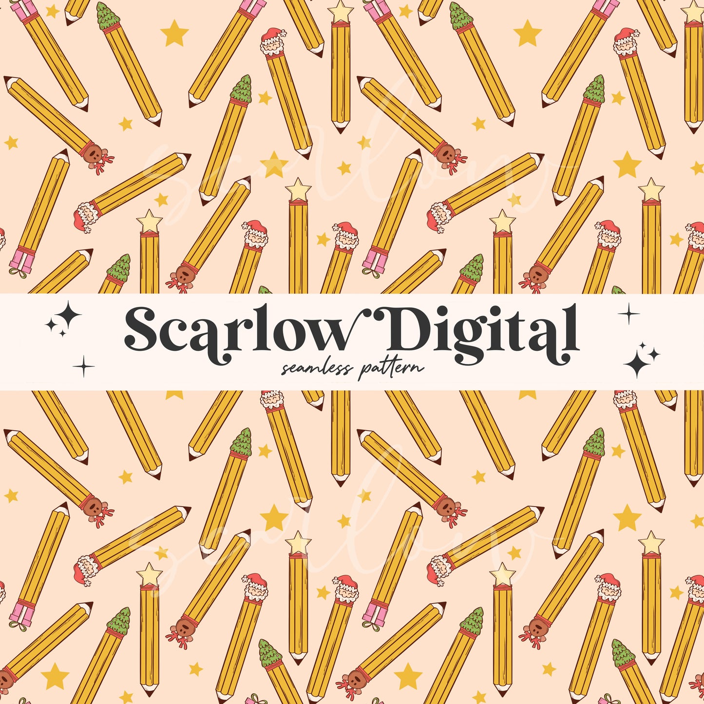 Christmas Pencils Seamless Pattern-Teacher Sublimation Digital Design Download-christmas teacher seamless, pencil eraser seamless patterns