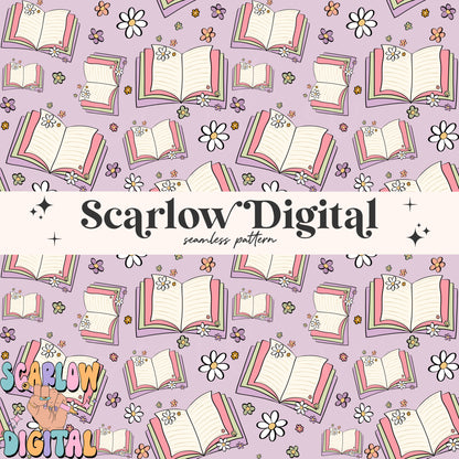 Books Seamless Pattern Sublimation Digital Design Download, flowers seamless pattern, smut seamless pattern, reading seamless patterns