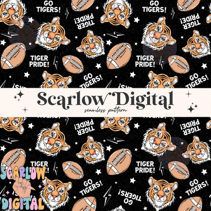 Tigers Seamless Pattern Digital Design Download, Tigers football seamless file, team mascot digital prints, football season seamless