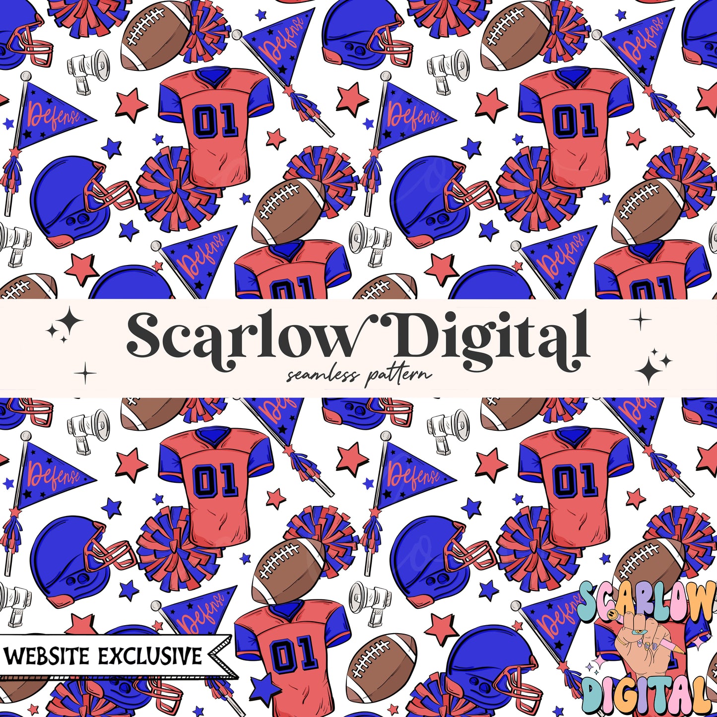 Website Exclusive: Red and Royal Blue Football Seamless Pattern Digital Design Download