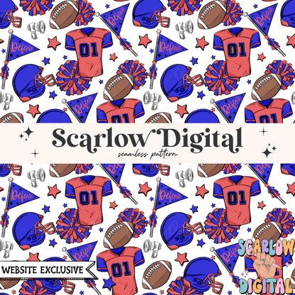 Website Exclusive: Red and Royal Blue Football Seamless Pattern Digital Design Download