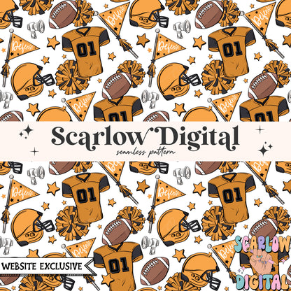 Website Exclusive: Orange and Black Football Seamless Pattern Digital Design Download